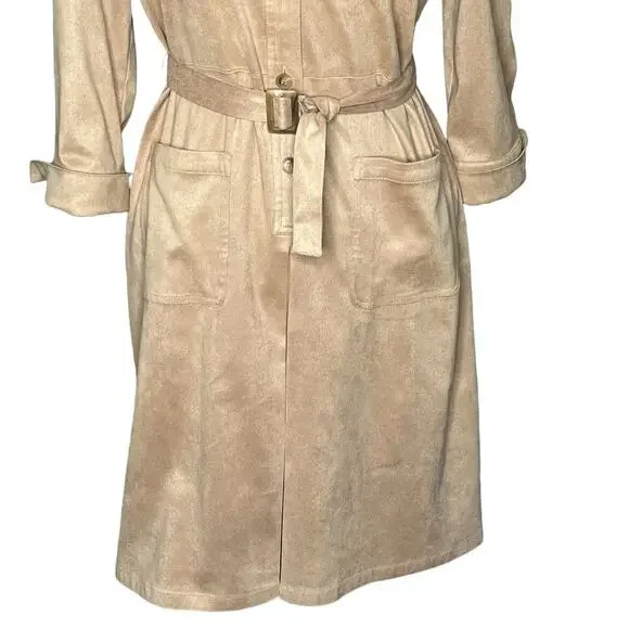 Talbots Petites Women’s Tan Faux Suede Belted Shirt Dress Size 8 EUC - Picture 3 of 12
